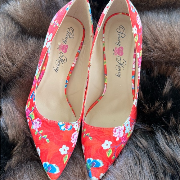 Penny Loves Kenny Shoes - 💖 Penny Loves Kenny Red Floral Pointed Pumps with Multicolor Blooms